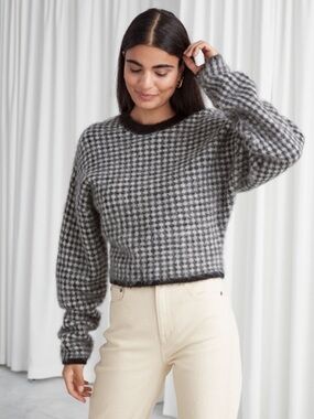 & Other Stories Gray Houndstooth Crewneck Sweater
